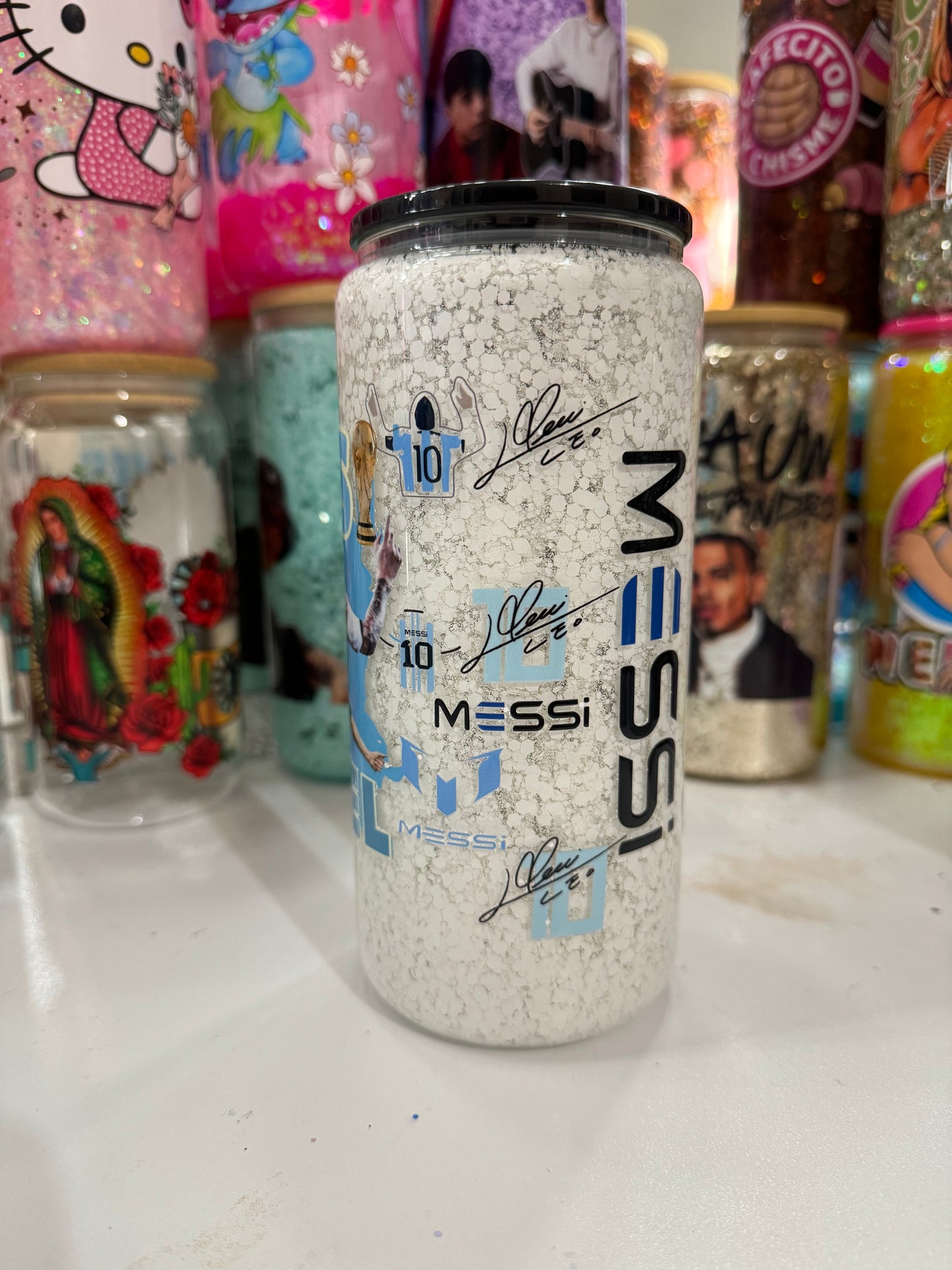 messi colored lid snowglobe