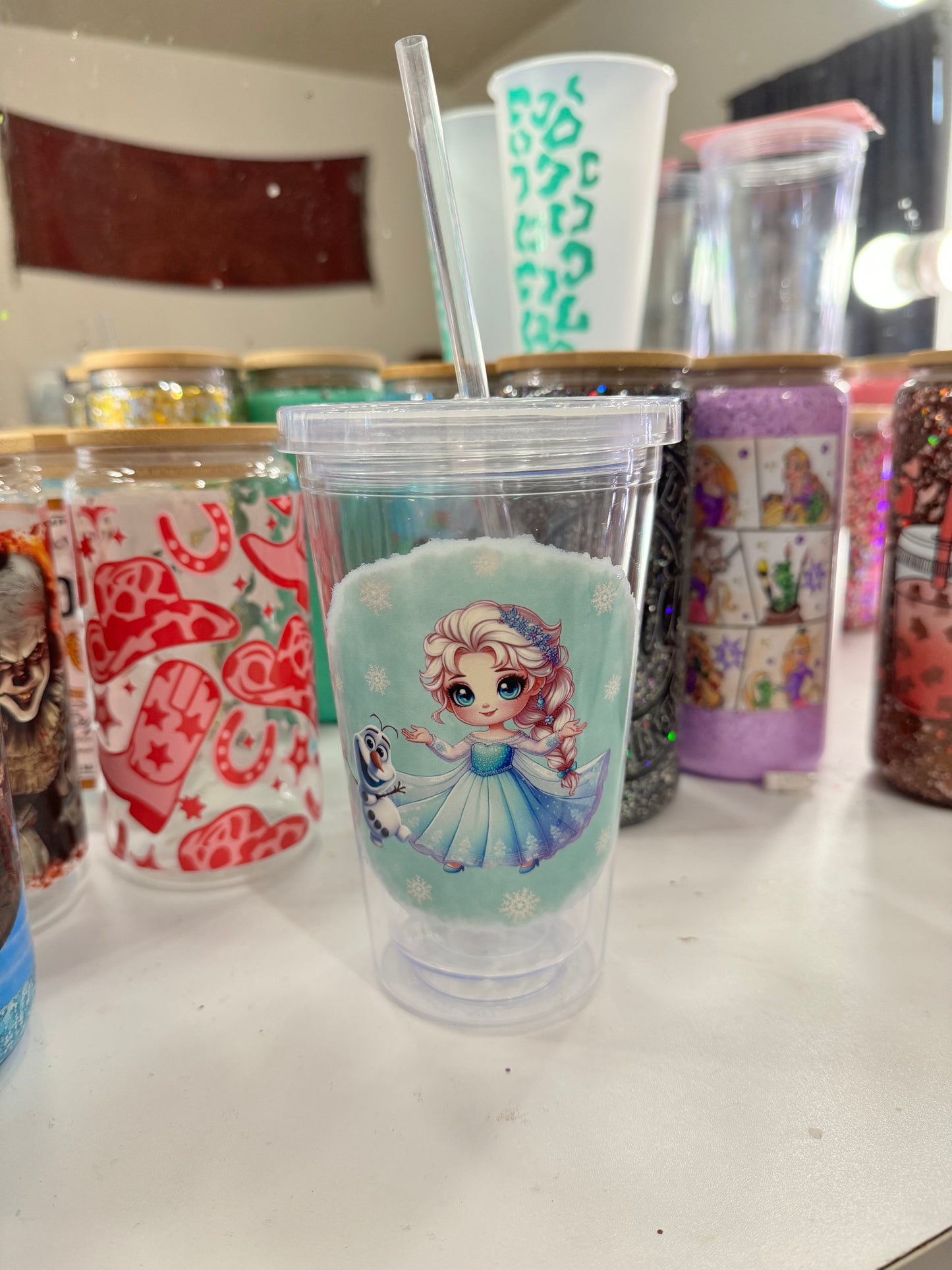 baby elsa add your choice of glitter acrylic snowglobe cup