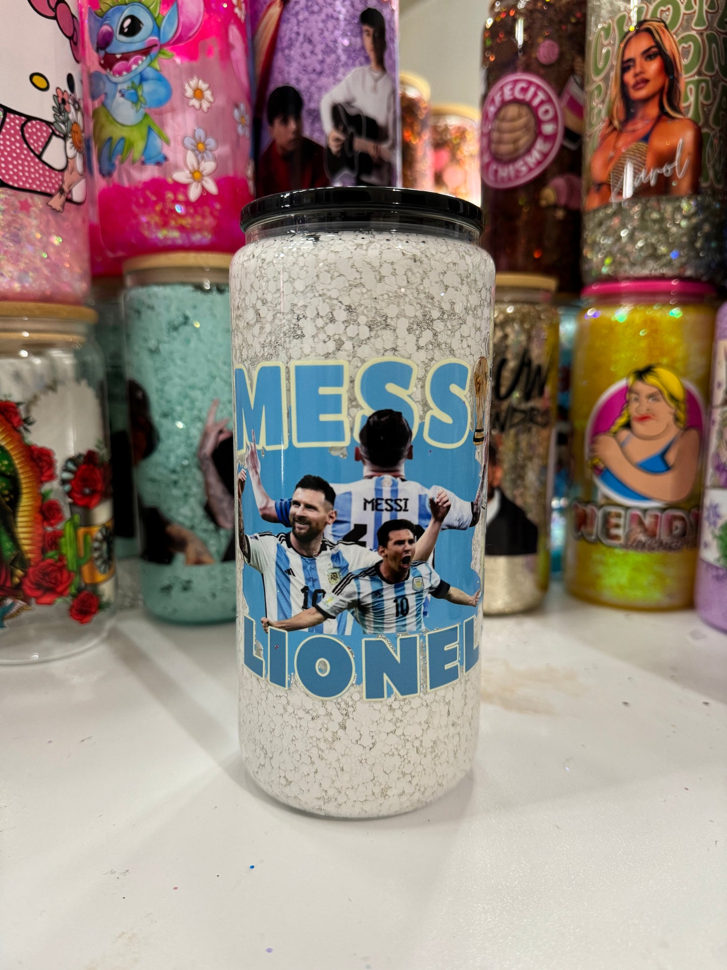 messi colored lid snowglobe