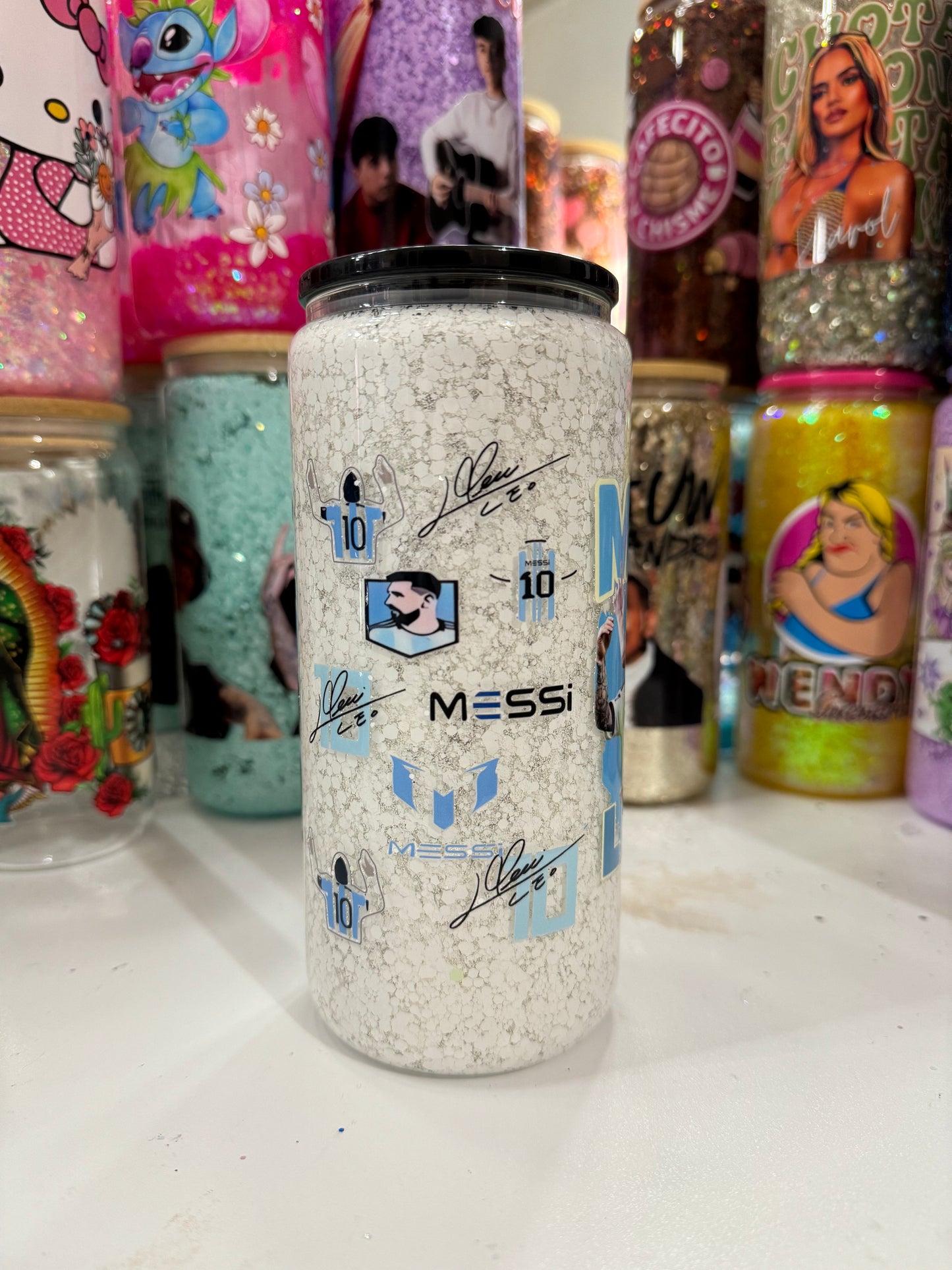 messi colored lid snowglobe