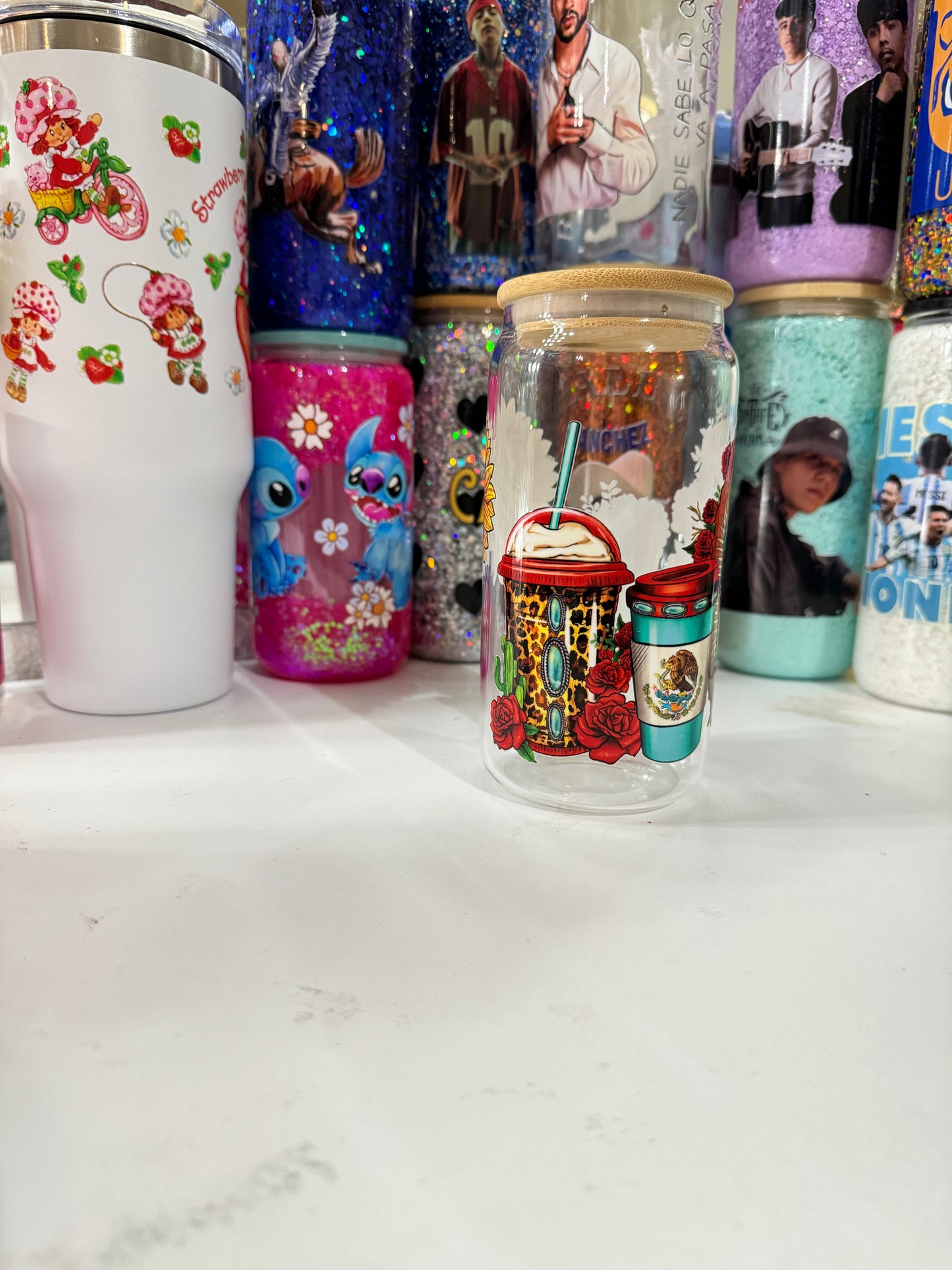 virgencita clear glass cup