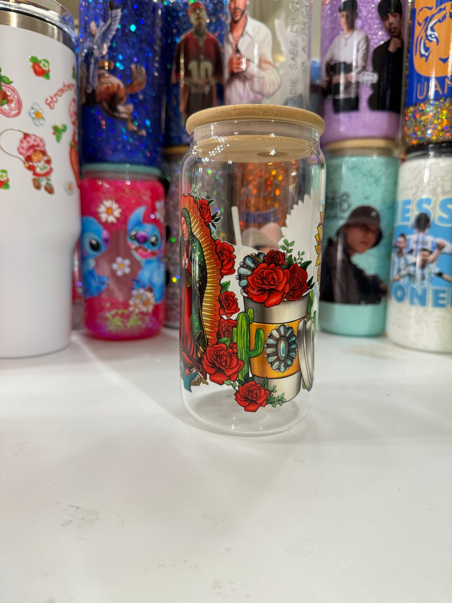 virgencita clear glass cup