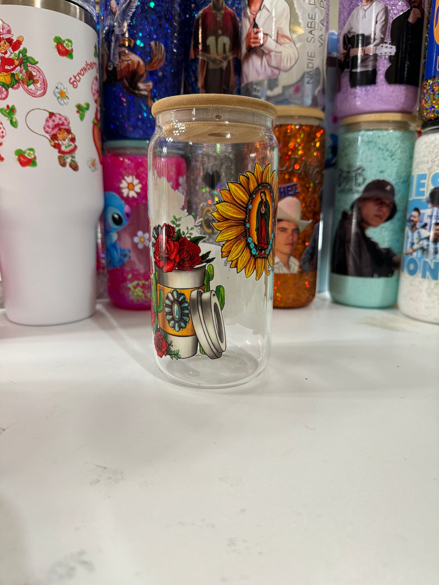 virgencita clear glass cup